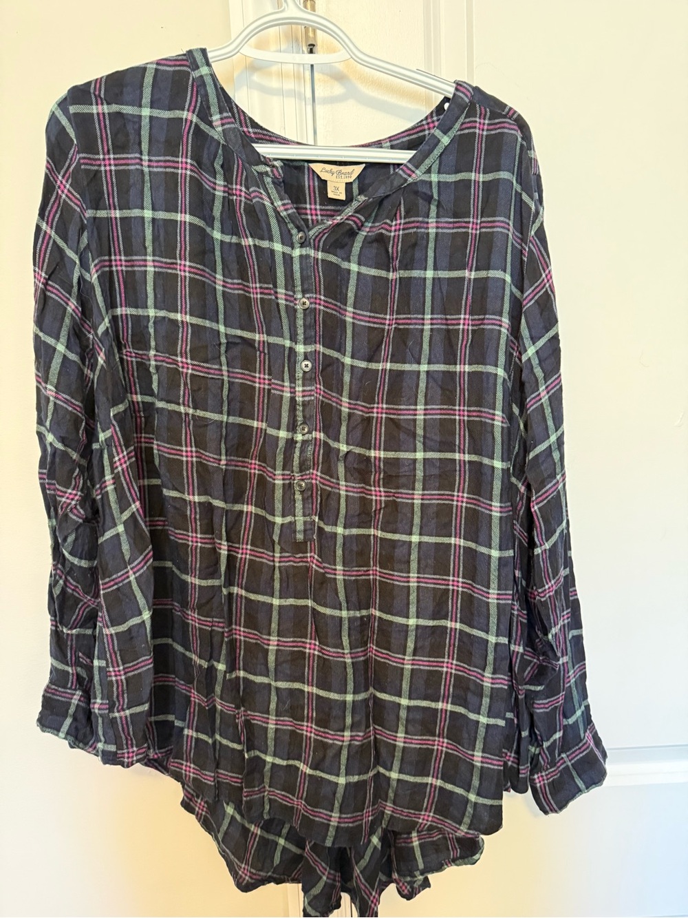 Lucky Brand Navy Plaid Button-Front Blouse with Pink & Light Blue Stripes